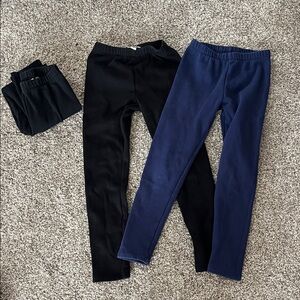 Bundle of 3 Pairs Girls Fleece Stretch Leggings - Black & Navy